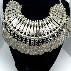 RETRO OVERSIZED COIN NECKLACE IN “ANTIQUE” SILVER